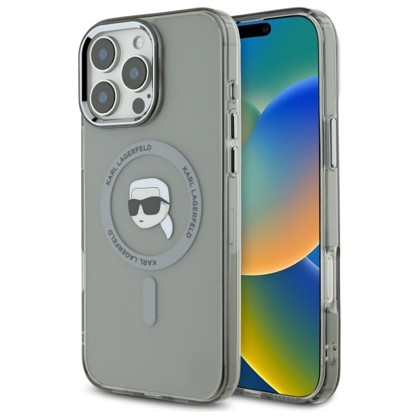Karl Lagerfeld IML Metal Karl Head Magnētiskais viedtālruņa apvalks iPhone 16 Pro Max - melns