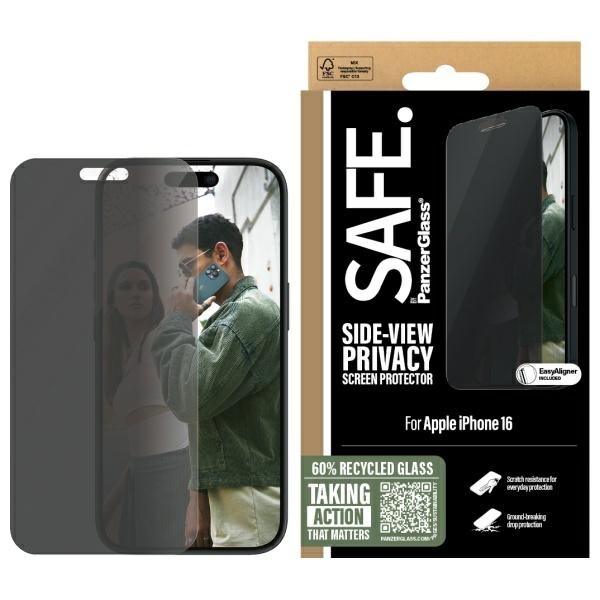 SAFE by PanzerGlass iPhone 16 6.1" privātuma aizsargstikls īpaši plats SAFEP95875
