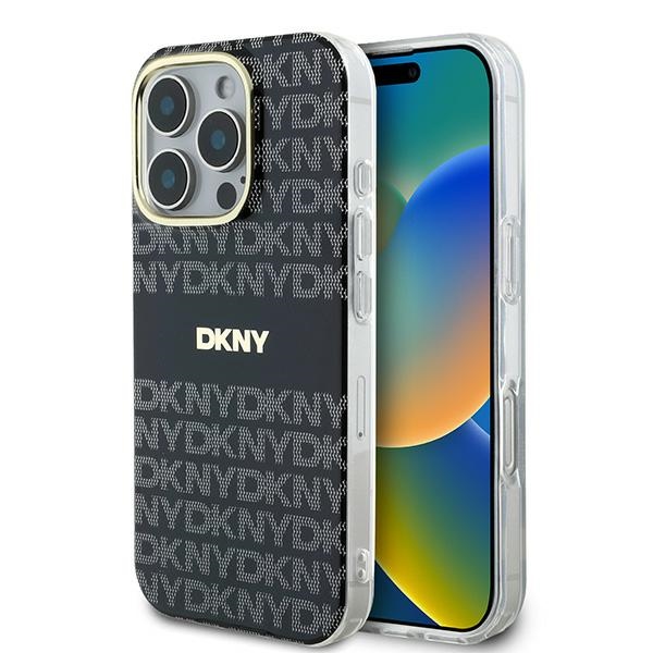 DKNY Atkārtojuma Tekstūras Raksts ar Svītru iPhone 16 Pro Viedtālruņa apvalks - melns