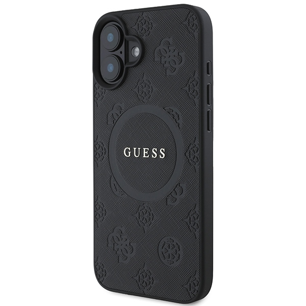 Guess Saffiano Peonija Klasiskais Logotips Magnētiskais Viedtālruņa apvalks iPhone 16 - melns