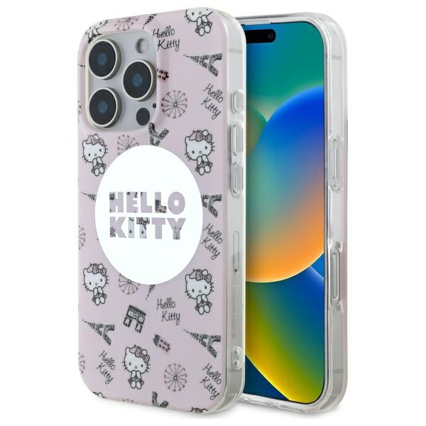 Hello Kitty IML Visur Parīze magnētiskais iPhone 16 Pro viedtālruņa apvalks - rozā