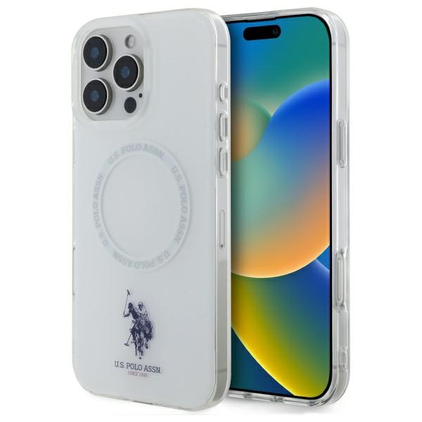 US Polo IML Ring Magnētiskais viedtālruņa apvalks iPhone 16 Pro Max - balta