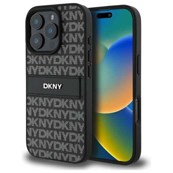 DKNY tekstūras raksta svītrains viedtālruņa apvalks iPhone 16 Pro Max - melns