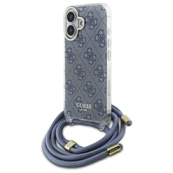 Guess Crossbody Cord 4G Print viedtālruņa apvalks ar siksniņu iPhone 16 - zils