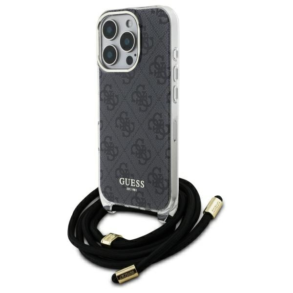 Guess Crossbody Cord 4G Print viedtālruņa apvalks iPhone 16 Pro Max - melns