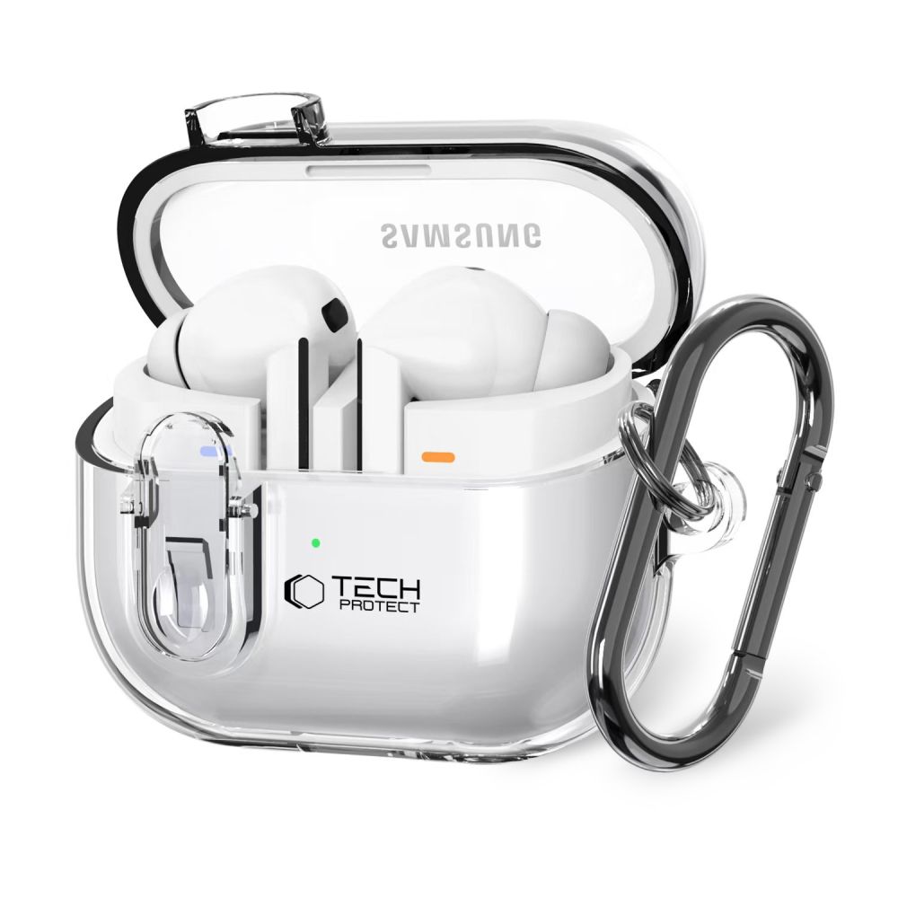 Tech-Protect FlexAir apvalks ar karabīni Samsung Galaxy Buds 3 / 3 Pro – caurspīdīgs