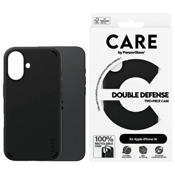 CARE by PanzerGlass dubultās aizsardzības viedtālruņa apvalks iPhone 16 - melns