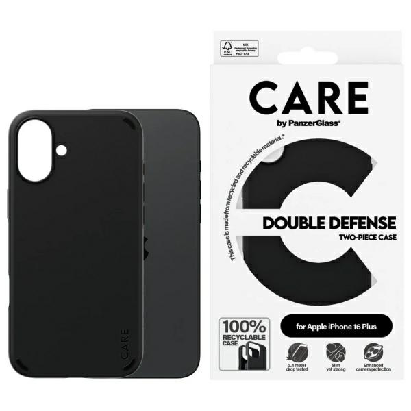 CARE by PanzerGlass dubultās aizsardzības viedtālruņa apvalks iPhone 16 Plus - melns