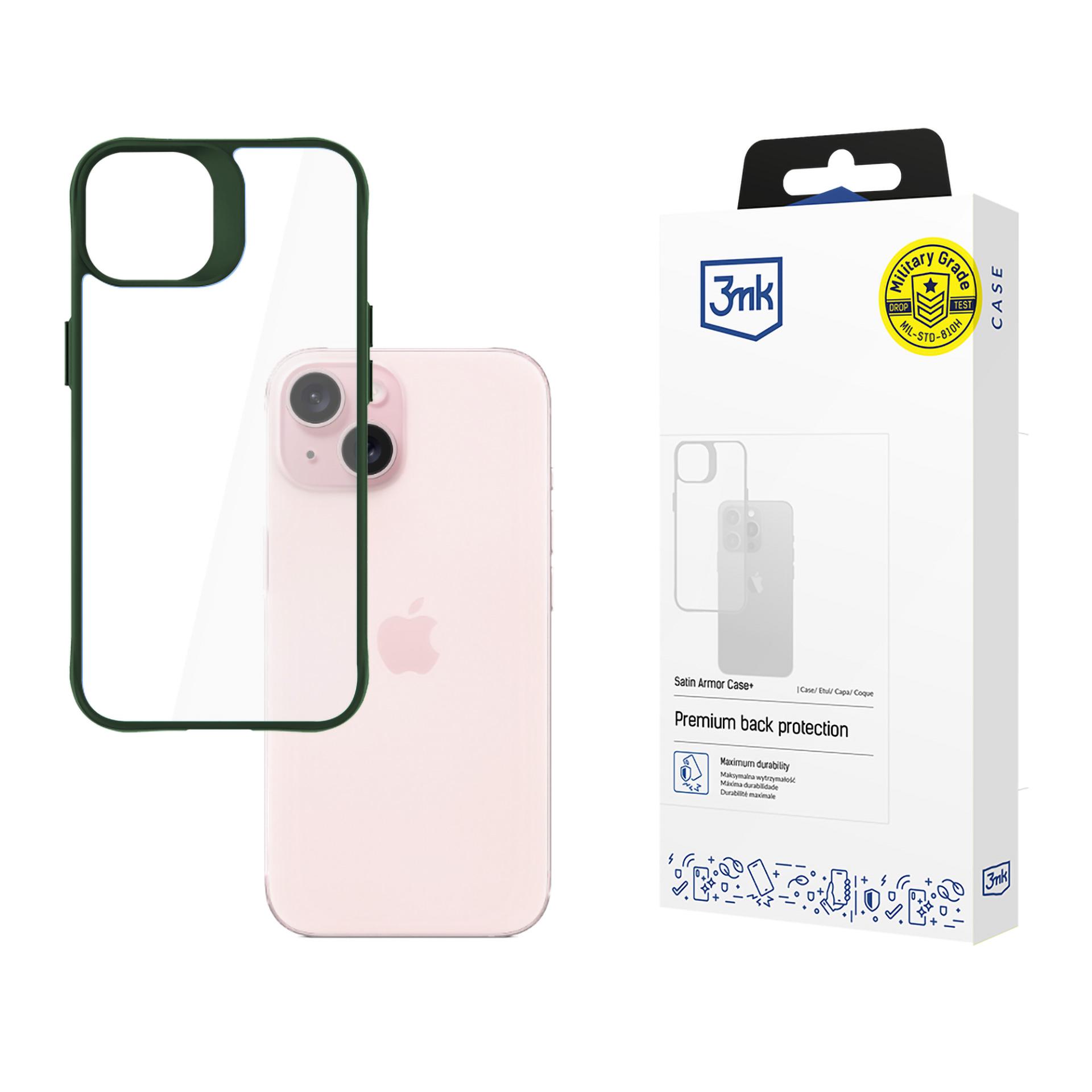 3mk Satin Armor Case+ Viedtālruņa apvalks Apple iPhone 15 - zaļš, skaidrs