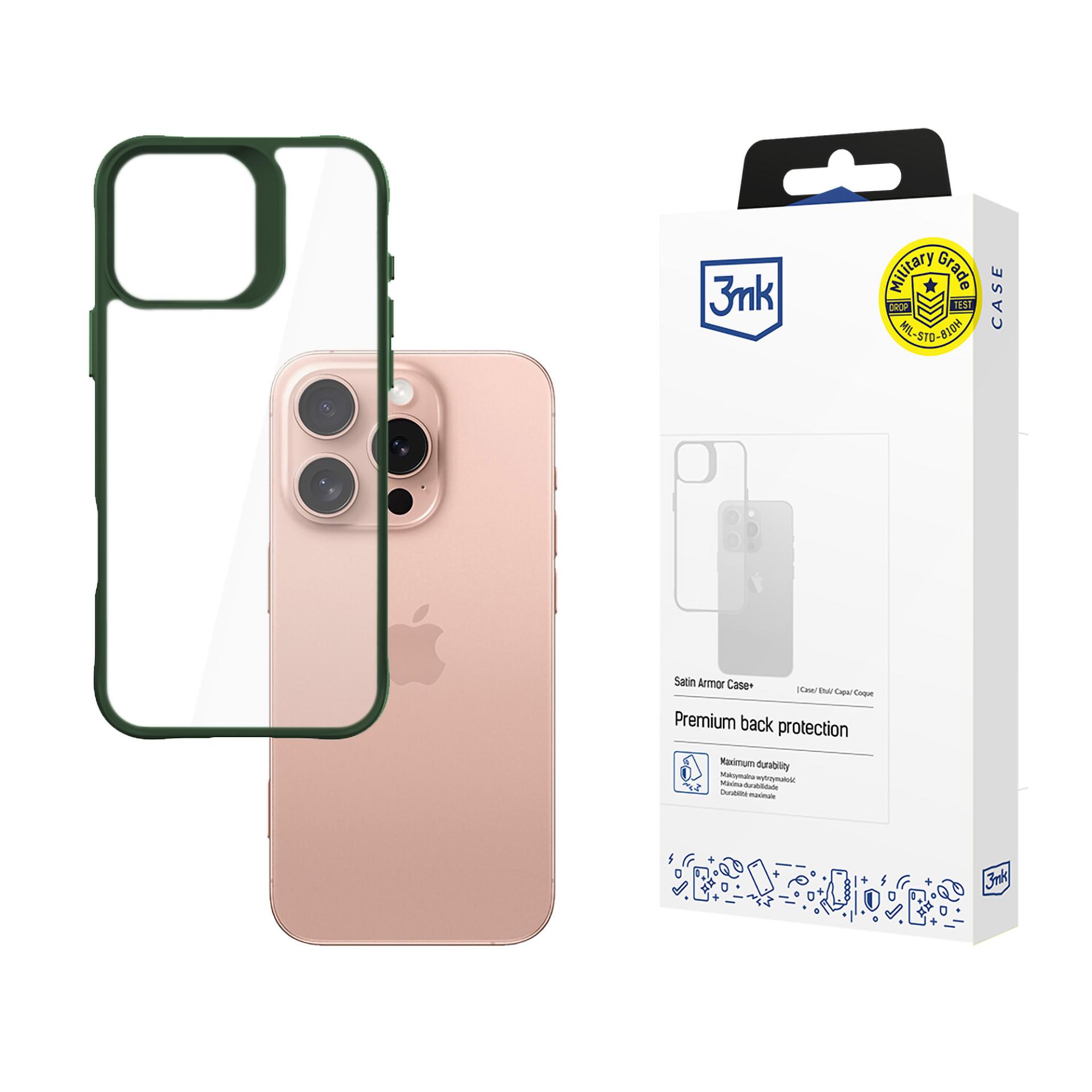 3mk Satin Armor viedtālruņa apvalks Green Apple iPhone 16 Pro – caurspīdīgs