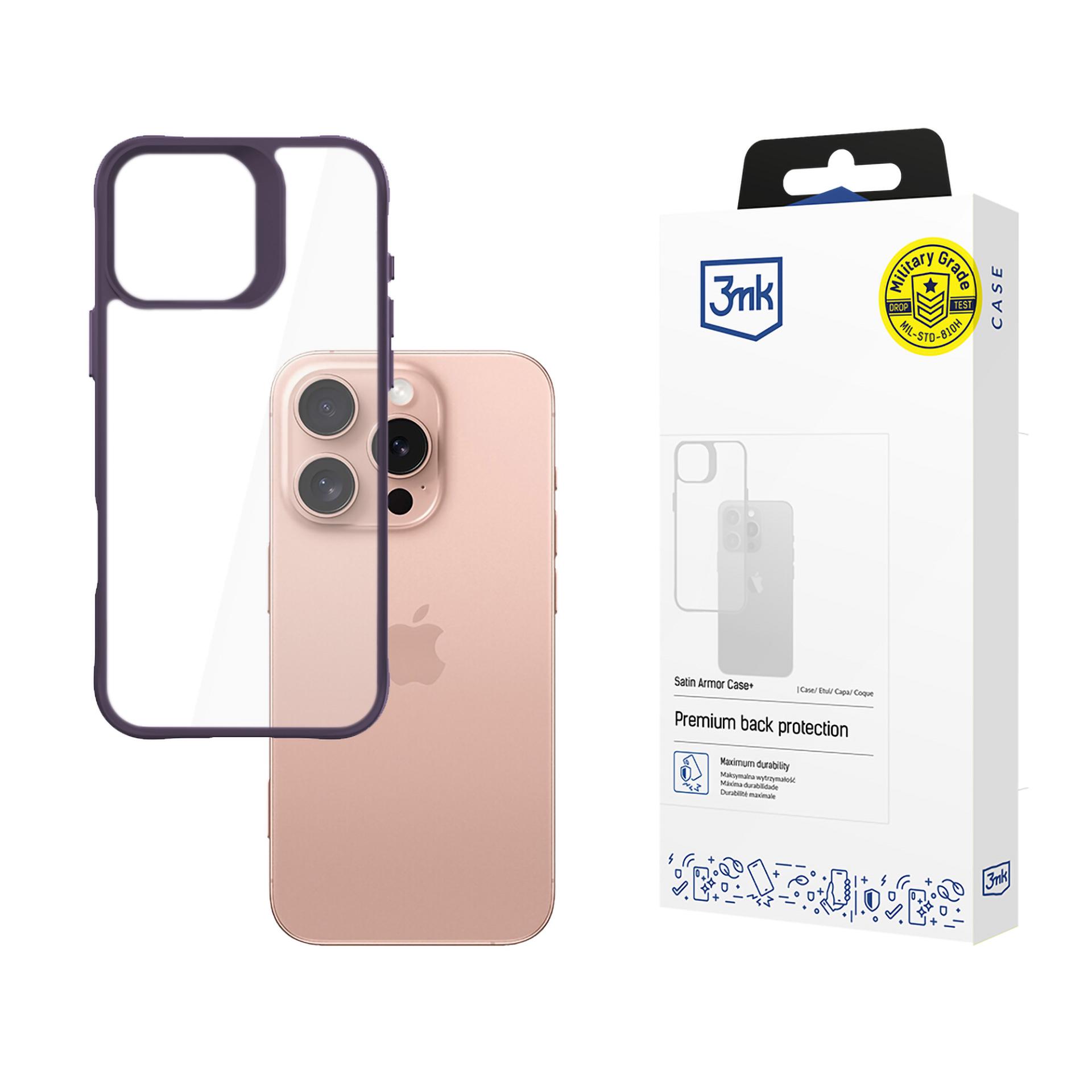 3mk Satin Armor viedtālruņa apvalks violets Apple iPhone 16 Pro - caurspīdīgs