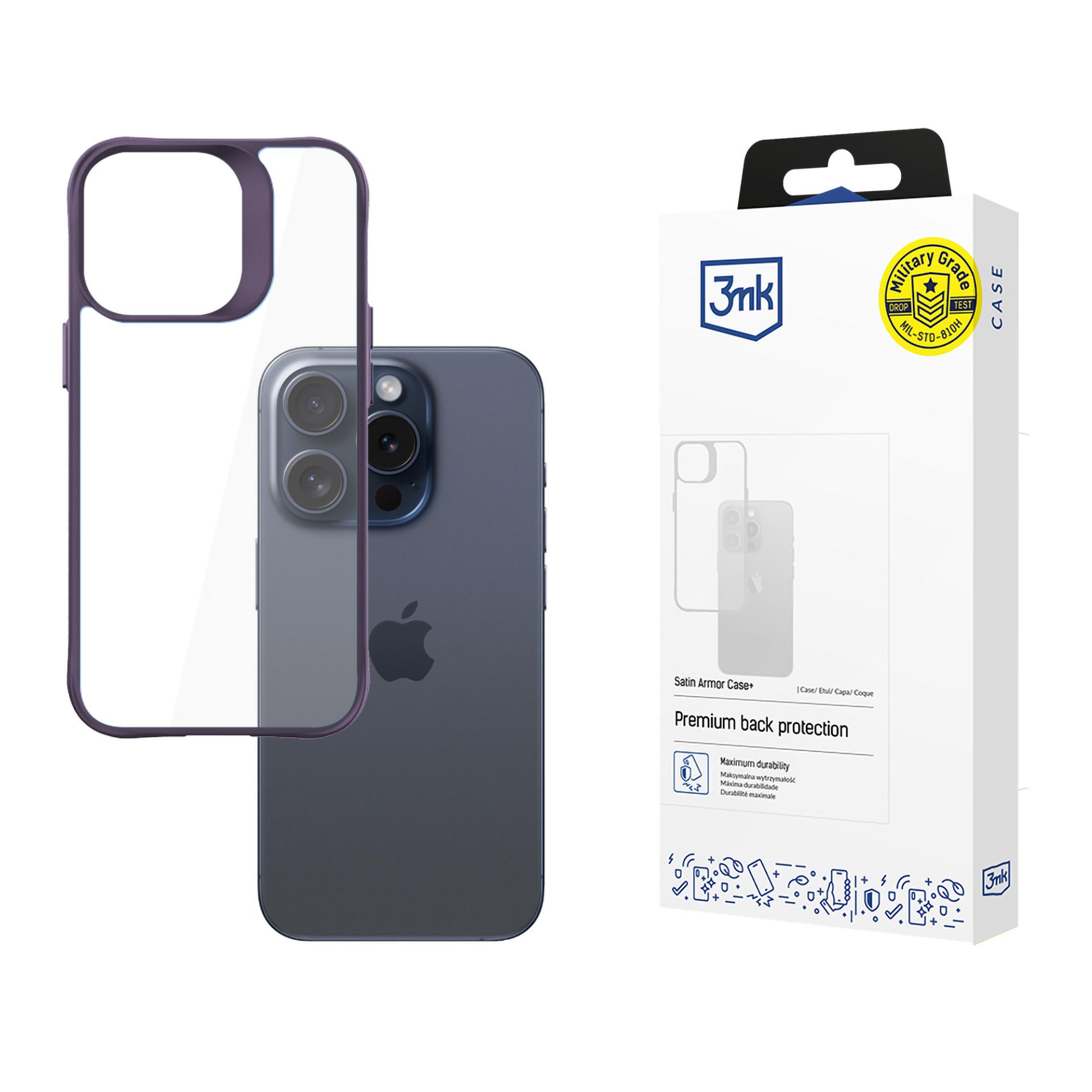 3mk Satin Armor viedtālruņa apvalks Violeta Apple iPhone 15 Pro - Caurspīdīgs