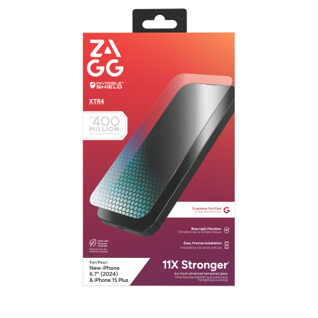 ZAGG InvisibleShield Glass XTR4 Graphene aizsargstikls ar zilo gaismas filtru iPhone 15 Plus / 16 Plus