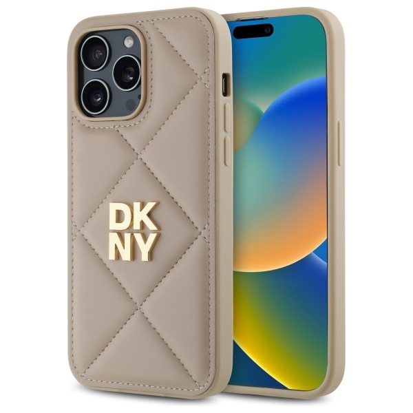 DKNY Quilted Stack Logo viedtālruņa apvalks iPhone 14 Pro Max - bēšs