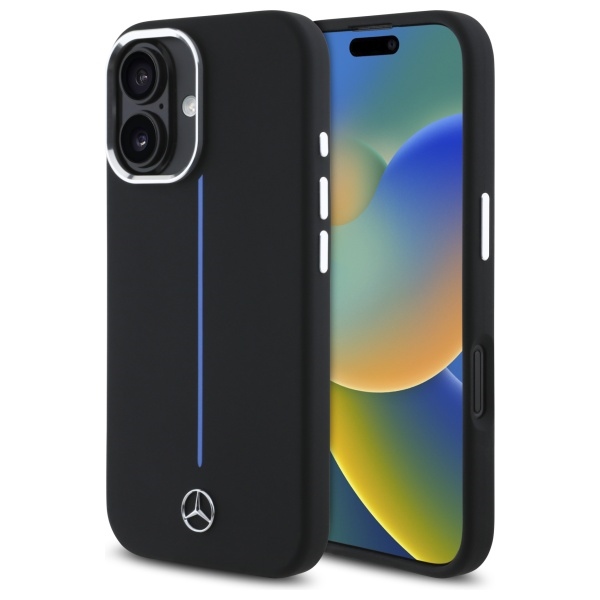 Mercedes silikona zilā svītra Magnētiskais viedtālruņa apvalks iPhone 16 - melns