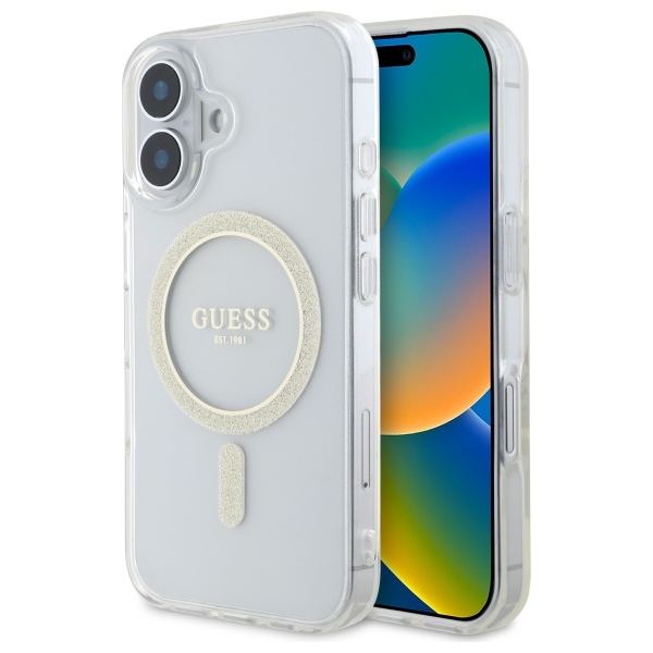 Guess GUHMP16MHFGERET iPhone 16 Plus 6.7" caurspīdīgs cietais apvalks IML Glitter Circle Magnētiskais