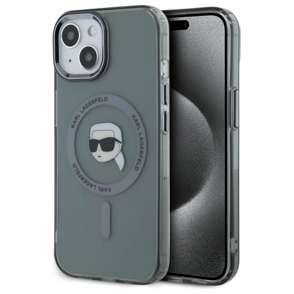 Karl Lagerfeld KLHMP15SHLSKIK iPhone 15 6.1" melns cietais viedtālruņa apvalks IML Metal Karl Head Magnētiskais (MagSafe)