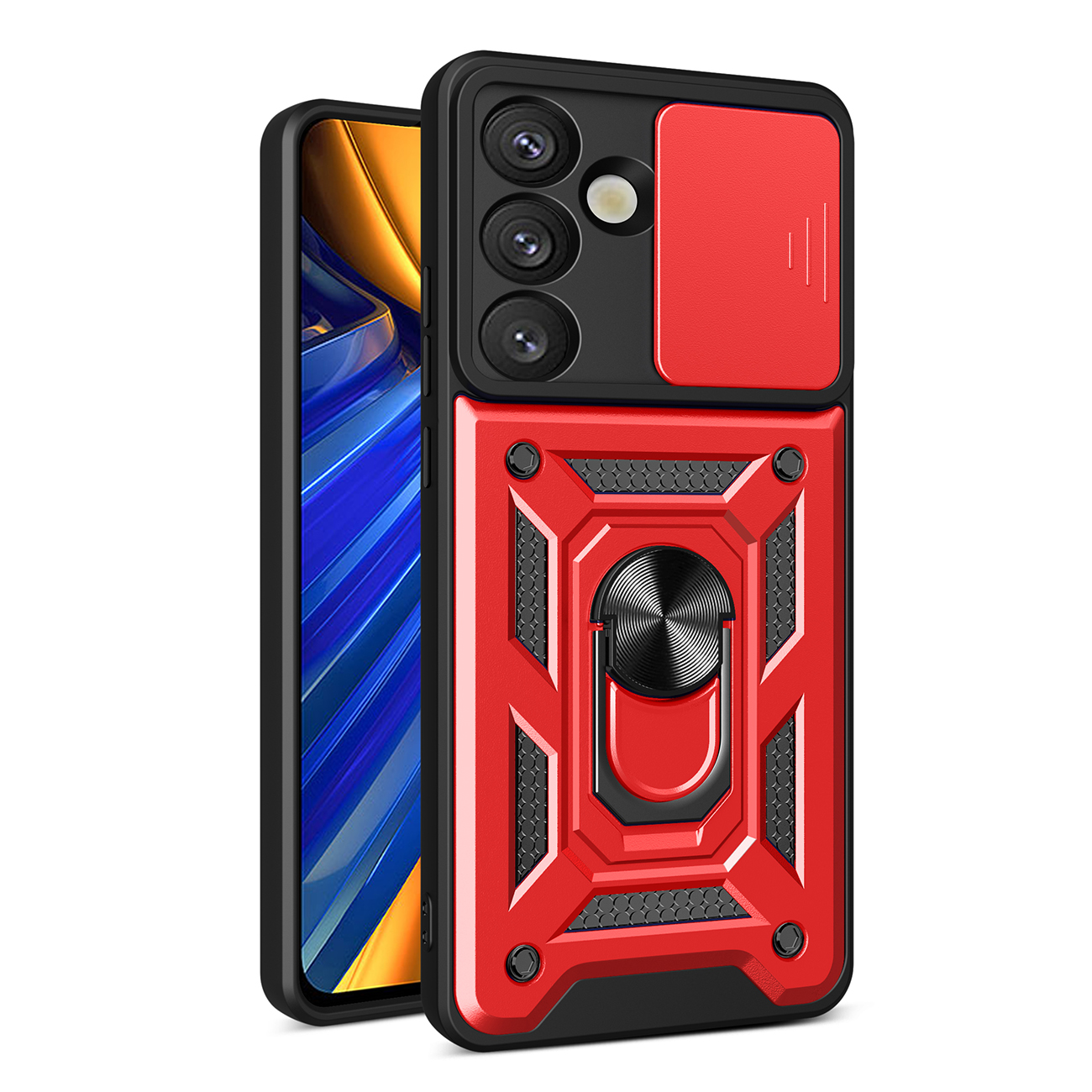 Hibrīda bruņu Camshield ar kameras vāciņu un metāla gredzenu Samsung Galaxy S25 - sarkans