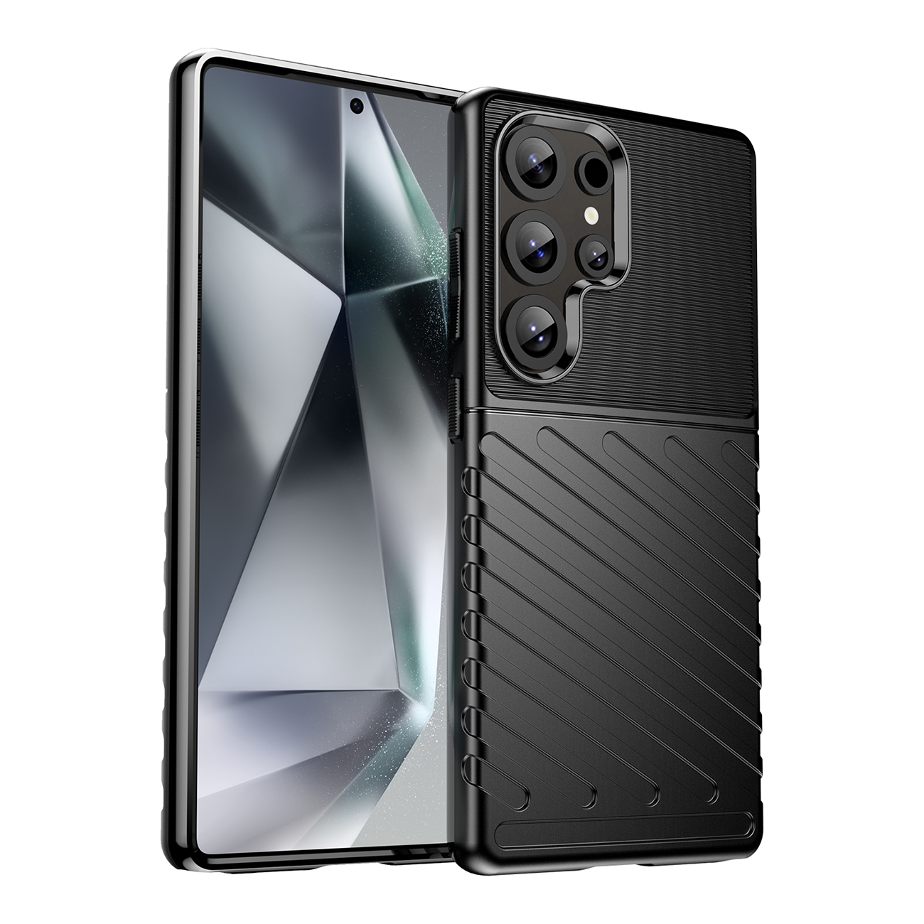 Thunder viedtālruņa apvalks Samsung Galaxy S25 Ultra silikona bruņots apvalks - melns