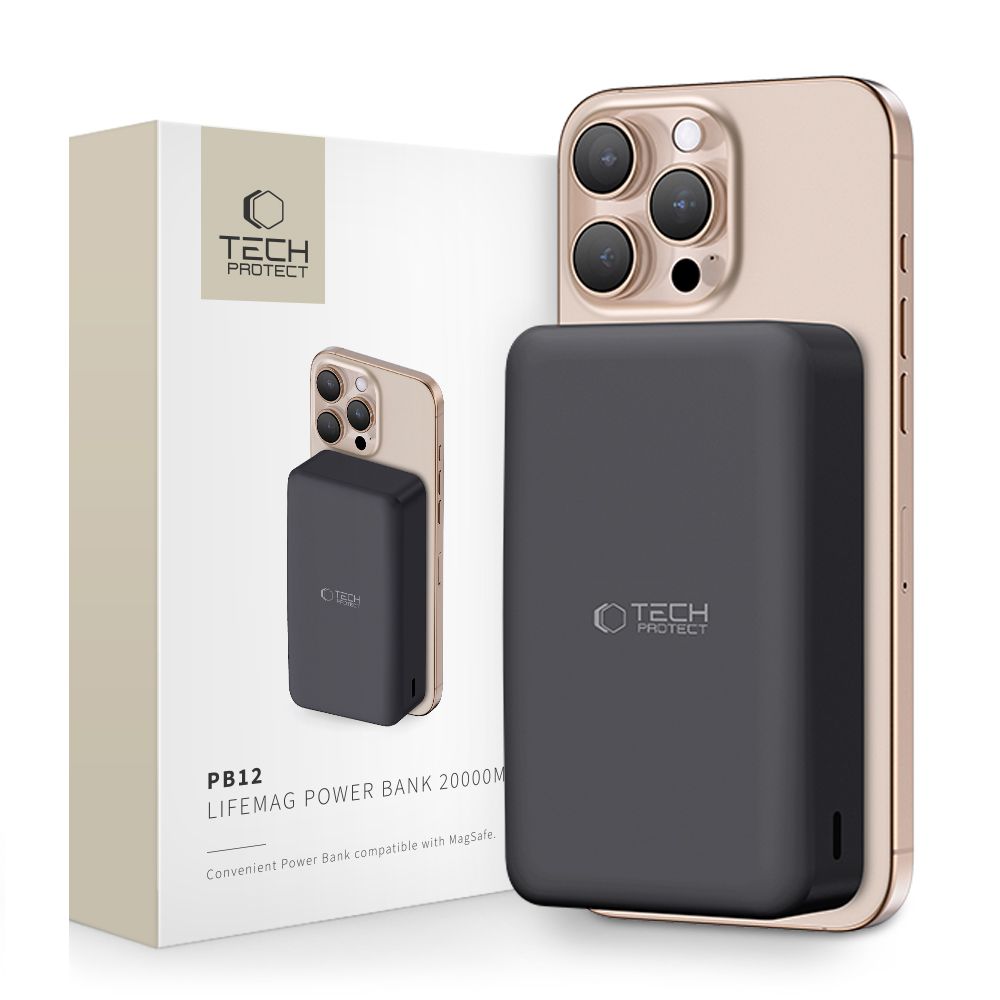 Tech-Protect PB12 LifeMag MagSafe 20000mAh Portatīvais lādētājs (m) - melns