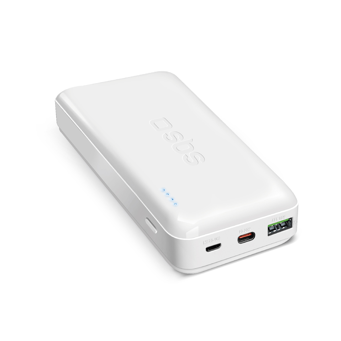 Portatīvais lādētājs SBS TTBB20000PD20W 20000 mAh 20W Power Delivery ar MicroUSB, USB-C, USB-A - balta
