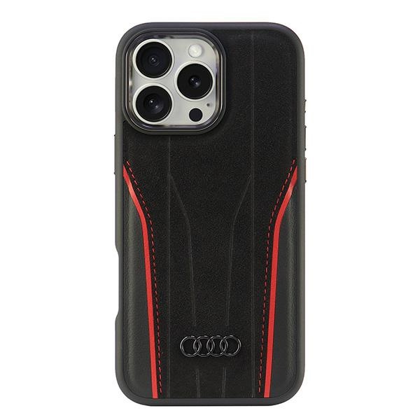 Audi Īstas ādas Magnētiskais viedtālruņa apvalks iPhone 16 Pro Max 6.9" melns-sarkans cietais apvalks AU-TPUPCMIP16PM-R8/D3-RD
