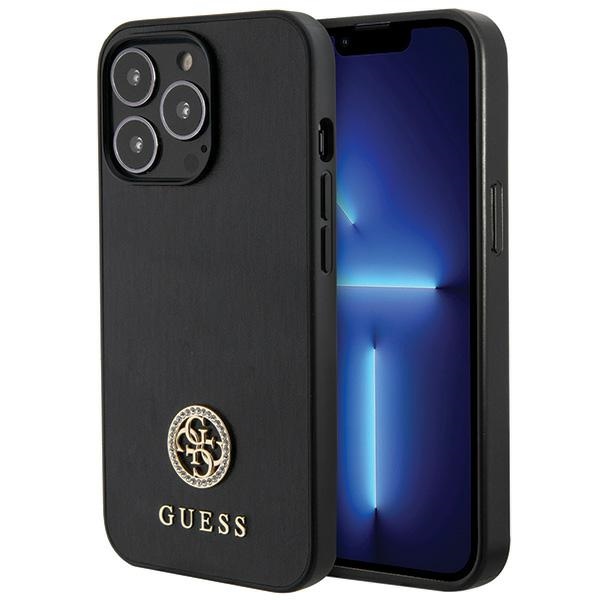 Guess GUHCP13XPS4DGPK iPhone 13 Pro Max 6.7" melns cietais viedtālruņa apvalks ar Strass metāla logotipu