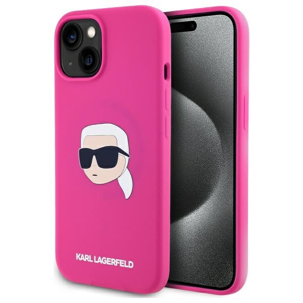 Karl Lagerfeld KLHMP15SSKHPPLF iPhone 15 6.1" fuksijas/fuksijas cietais apvalks Silikona Karl galvas apdruka MagSafe