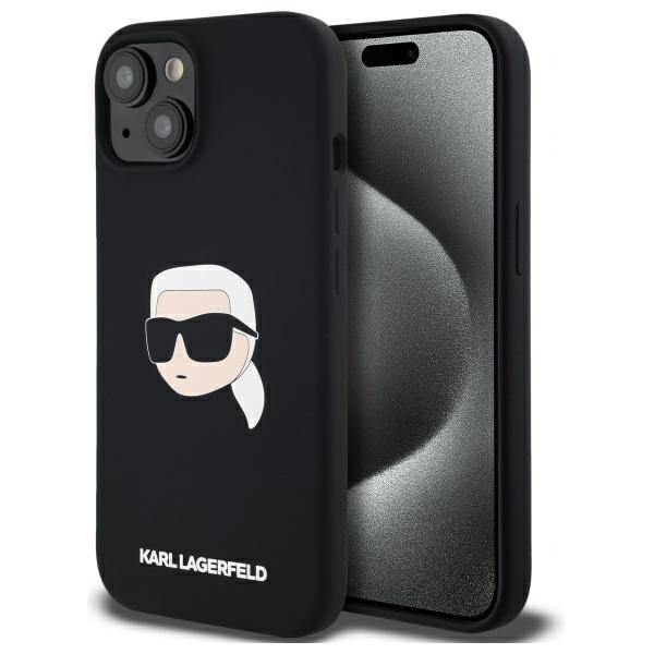 Karl Lagerfeld KLHMP15SSKHPPLK iPhone 15 6.1" melns/melns cietais apvalks Silikona Karl galvas apdruka MagSafe