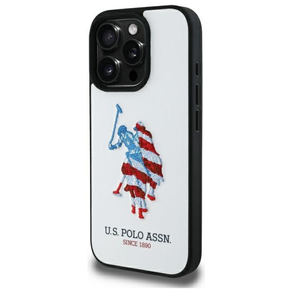 US Polo USHCP15XPUSH iPhone 15 Pro Max 6.7" balta/balta Ādas liels DH Amerikas karogs