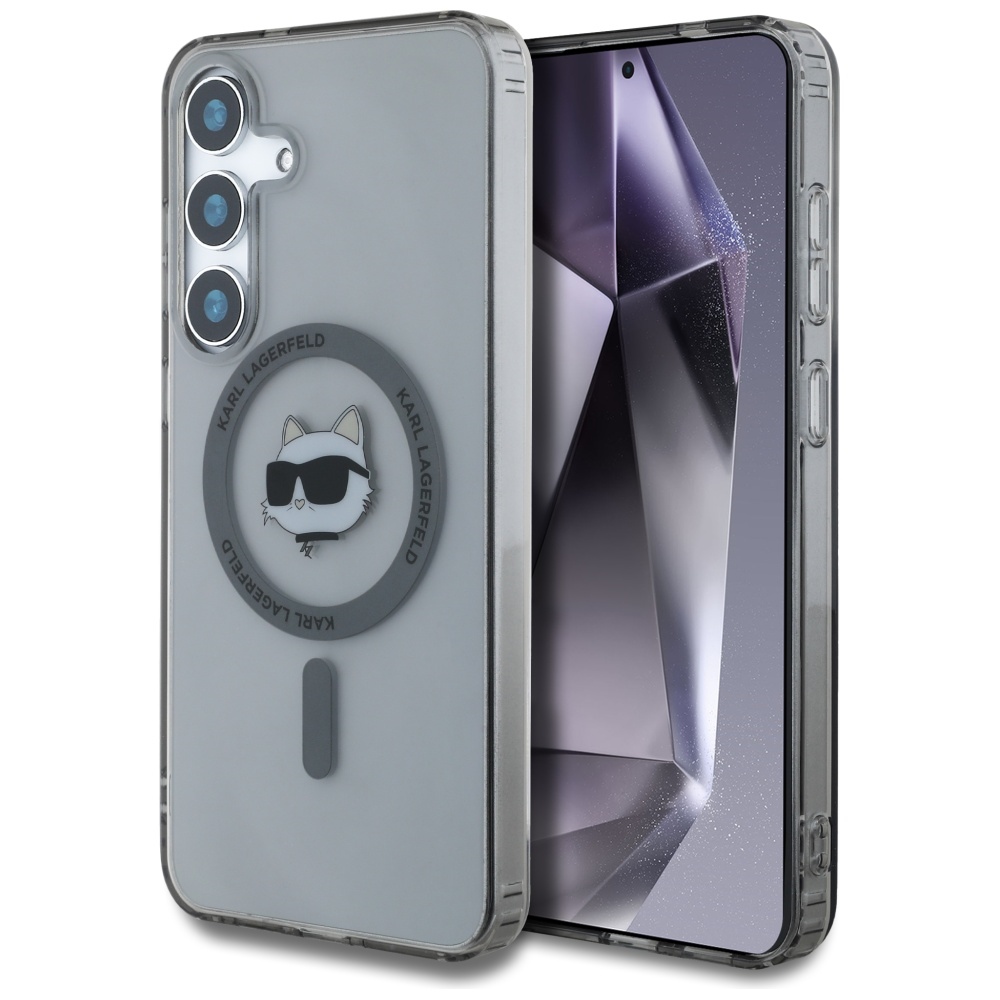 Karl Lagerfeld Poga Choupette Galva Drukāts Logotips Magnētiskais Samsung Galaxy S25 viedtālruņa apvalks melna