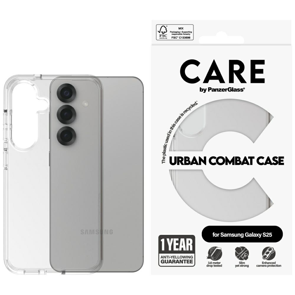 CARE by PanzerGlass Flagship Urban Combat viedtālruņa apvalks Samsung Galaxy S25 - caurspīdīgs