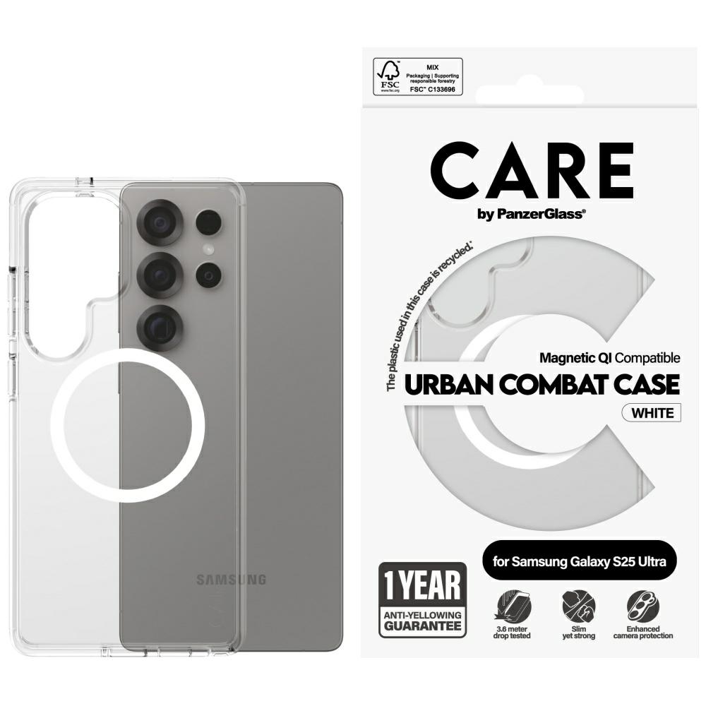 CARE by PanzerGlass Flagship Urban Combat White QI viedtālruņa apvalks Samsung Galaxy S25 Ultra - caurspīdīgs