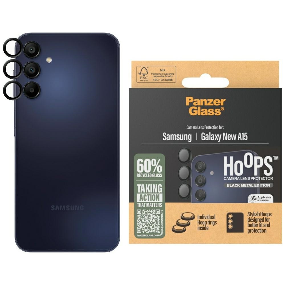 PanzerGlass Hoops Grūdinta stikla Objektīva vāciņš skirtas Samsung Galaxy A16 / A16 5G - melns