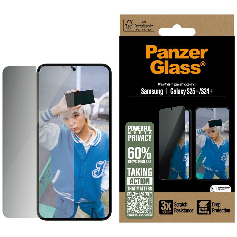 PanzerGlass Aizsargstikls ar privātuma funkciju (Ultra-Wide Fit) priekš Samsung Galaxy S25+