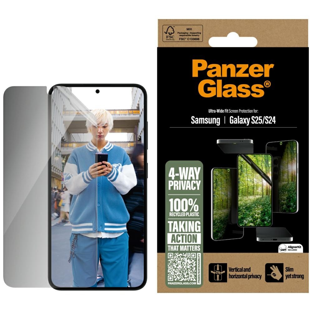 PanzerGlass Eco Matrix Aizsargstikls ar privātuma funkciju (Ultra-Wide Fit) priekš Samsung Galaxy S25