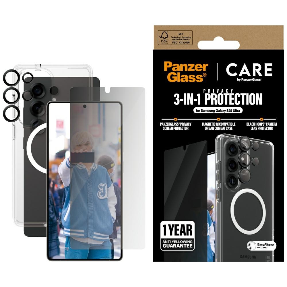 CARE by PanzerGlass Flagship 3in1 viedtālruņa apvalks + privātuma stikls + lēca Samsung Galaxy S25 Ultra