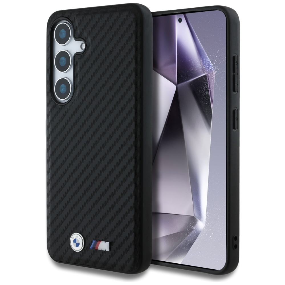 BMW ādas oglekļa Magnētiskais viedtālruņa apvalks Samsung Galaxy S25 - melns