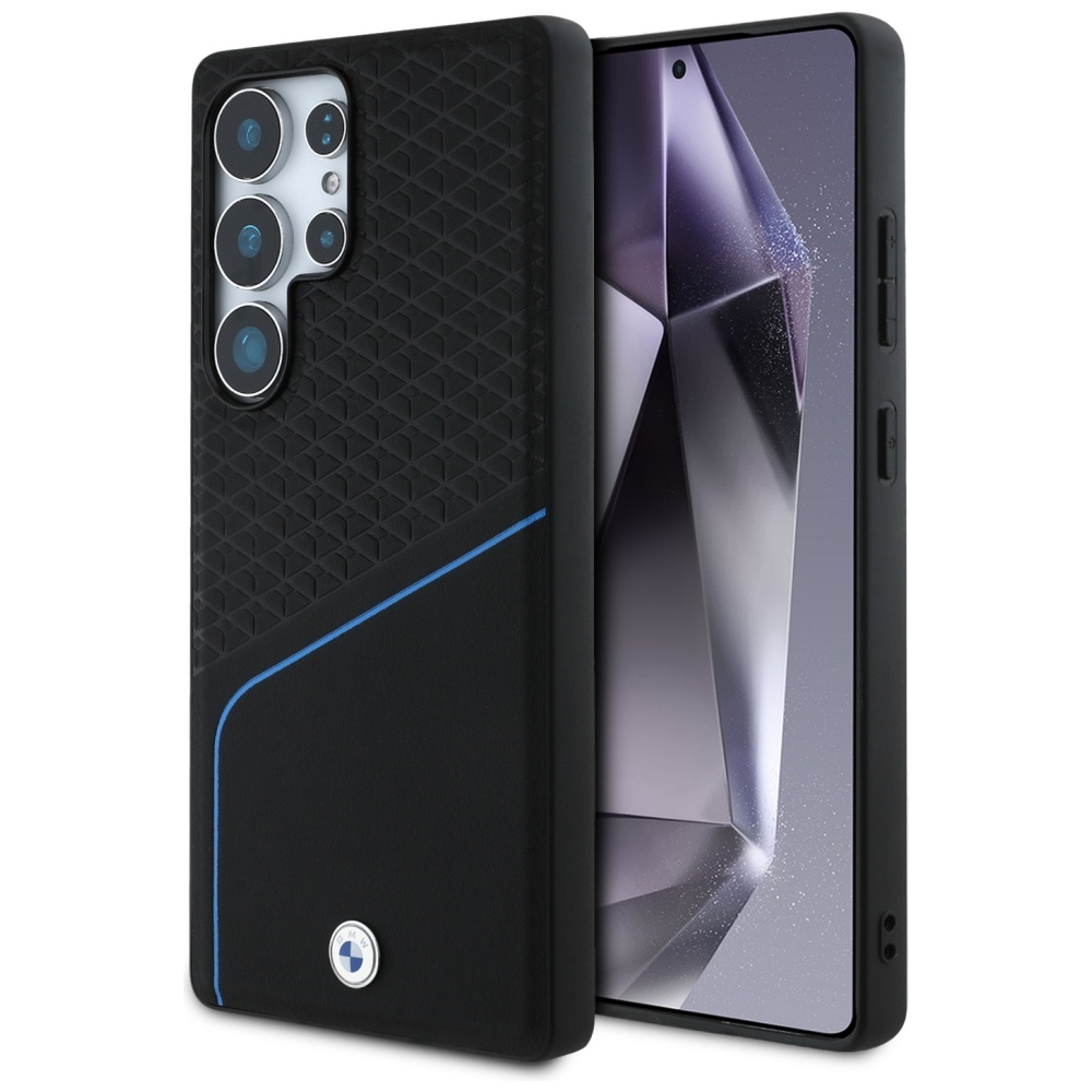 BMW ādas teksturēts un gluds MagSafe viedtālruņa apvalks Samsung Galaxy S25 Ultra – melns