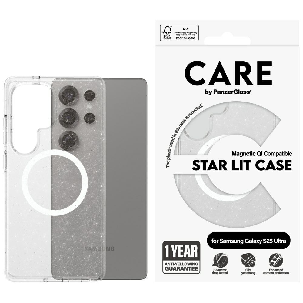 CARE by PanzerGlass Flagship Urban Combat StarLight Balts QI viedtālruņa apvalks Samsung Galaxy S25 Ultra - Caurspīdīgs