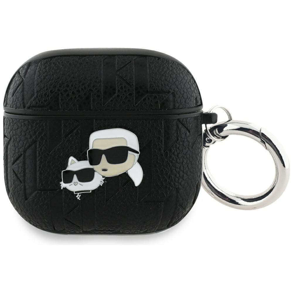 Austiņu apvalks AirPods 4 Karl Lagerfeld Monogram Karl & Choupette Head – melns