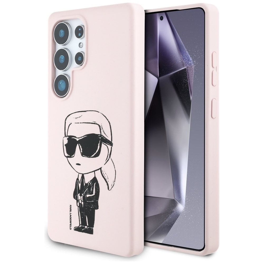 Karl Lagerfeld Silikona Grafiti Ikonik drukāts logotips Magnētiskais apvalks Samsung Galaxy S25 Ultra - rozā