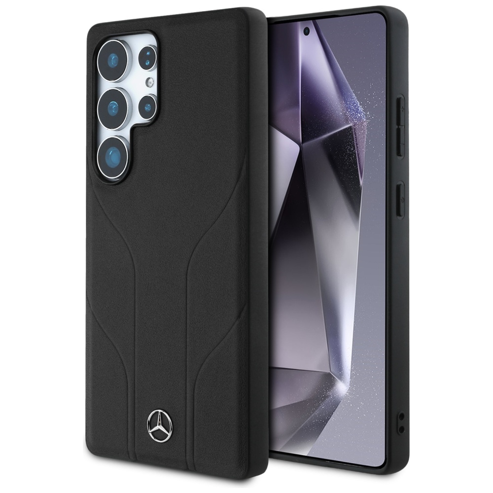 Mercedes Ādas Iespiestas līnijas Magnētiskais apvalks Samsung Galaxy S25 Ultra - melns