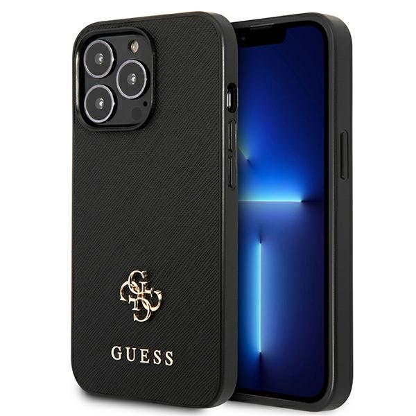 Guess Saffiano 4G Small Metal Logo viedtālruņa apvalks iPhone 13 Pro / 13 6.1" - melna