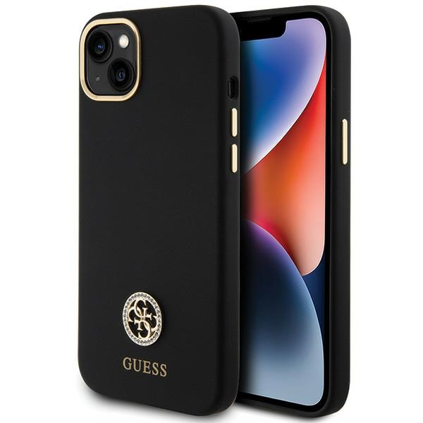Guess Silikona Logo Strass 4G Viedtālruņa apvalks iPhone 15 Plus / 14 Plus 6.7" - melns