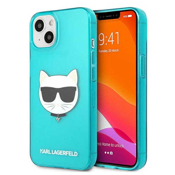 Karl Lagerfeld Mirdzošs Choupette Fluo Viedtālruņa apvalks iPhone 13 mini 5.4" - zila