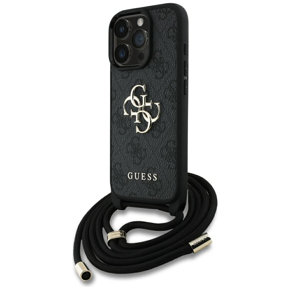 Guess 4G Big Logo Cord Stap viedtālruņa apvalks iPhone 16 Pro - melns