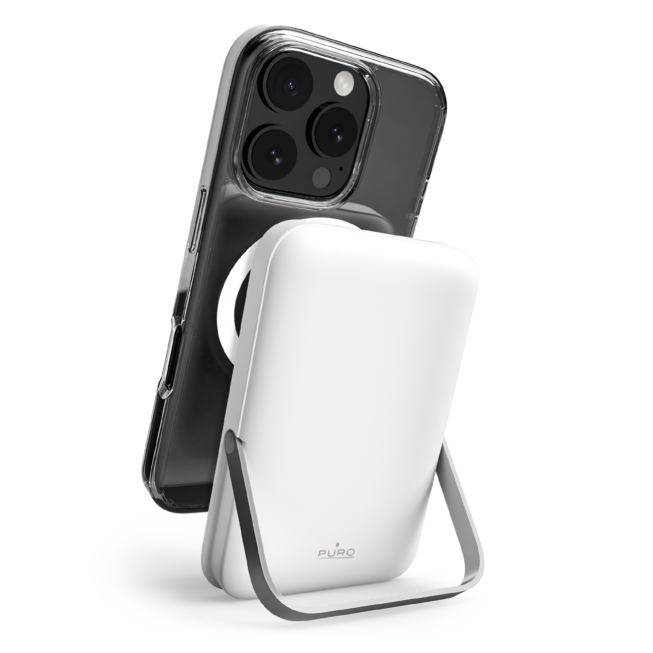 Puro 10000mAh MagSafe bezvadu portatīvais lādētājs ar alumīnija statīvu - balta