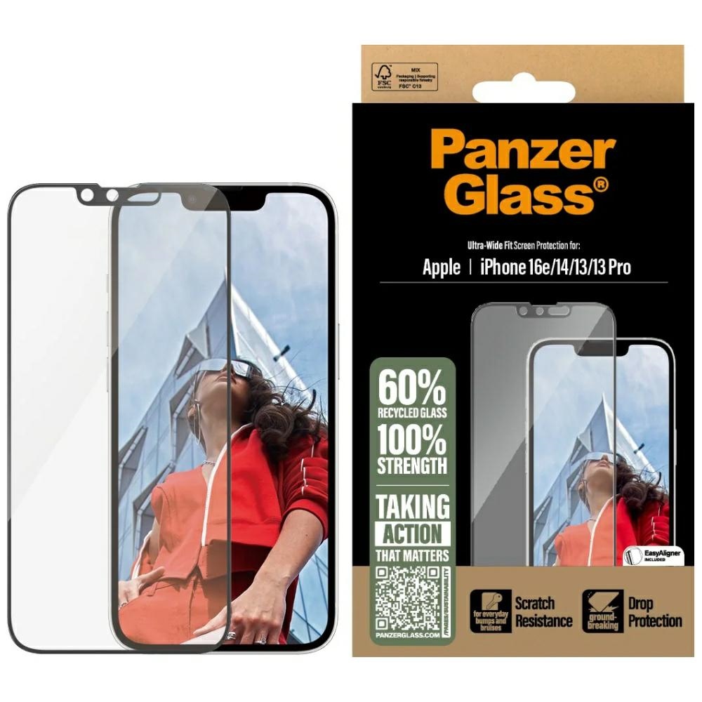 PanzerGlass Ultra-Wide Fit rūdītais stikls iPhone 13 / 13 Pro / 14 / 16e - caurspīdīgs