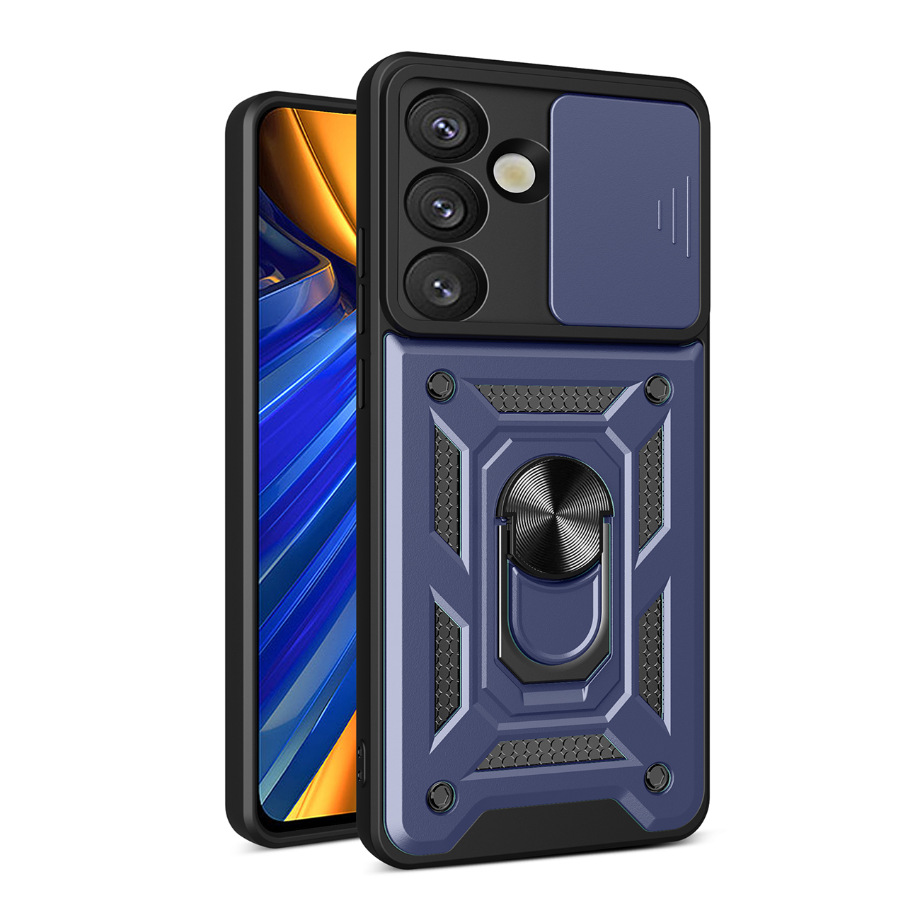 Hibrīdais bruņu Camshield ar statīvu un kameras vāciņu Samsung Galaxy S25 Edge - zils